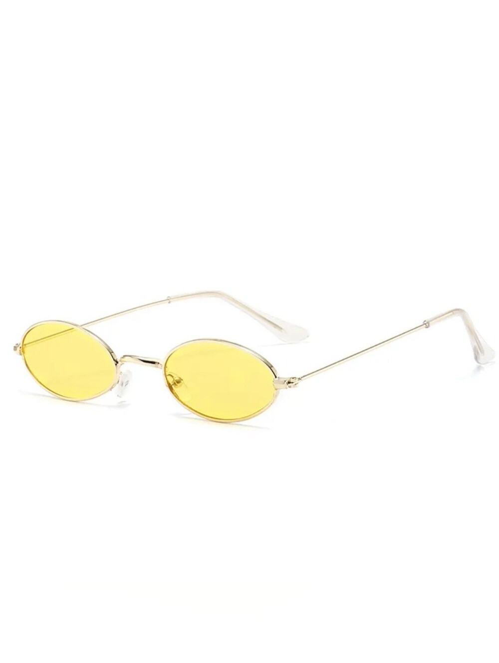 Slim Metal Oval Sunglasses with Yellow Lenses Unisex